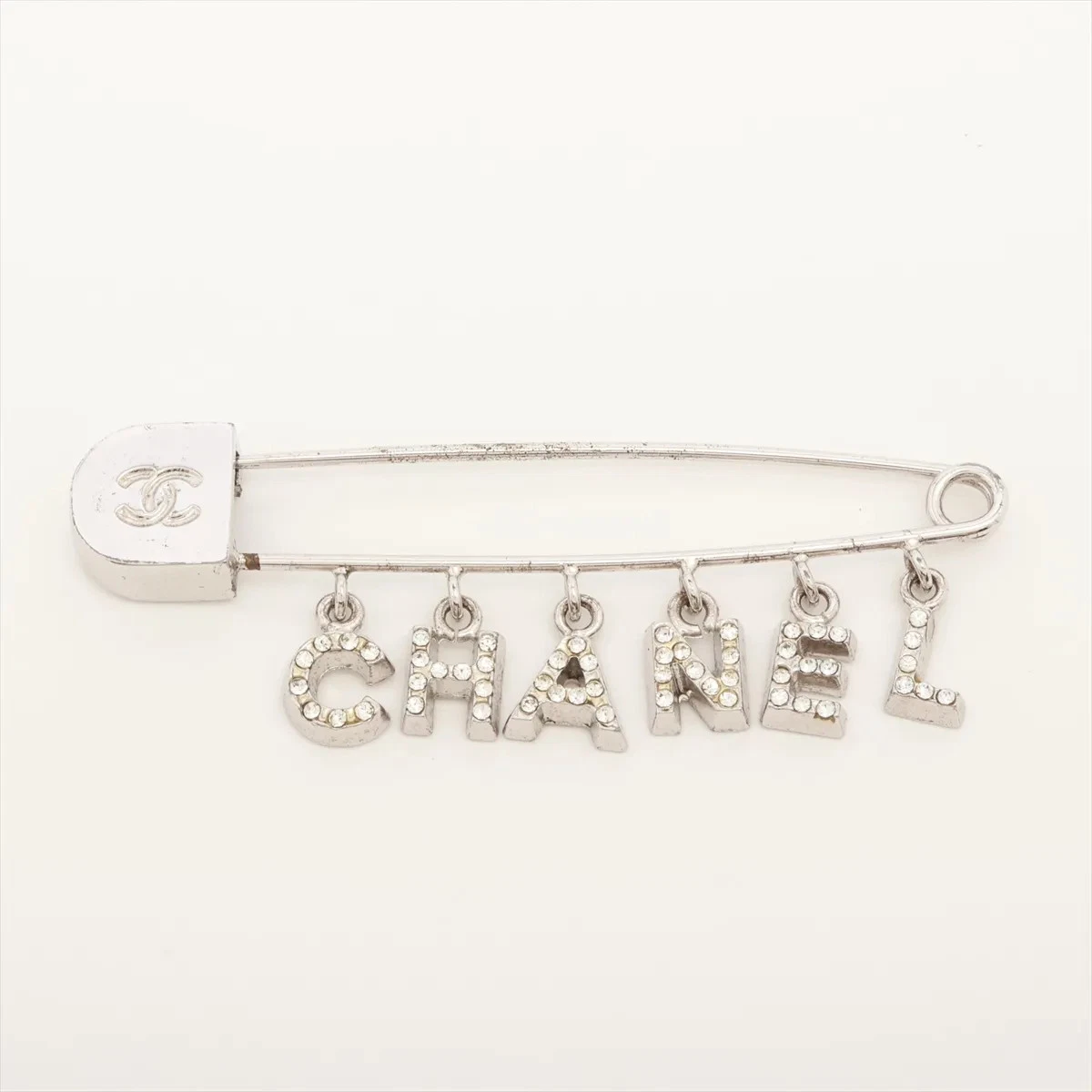Chanel Logo Brooch GP×Rhinestone Silver 01P