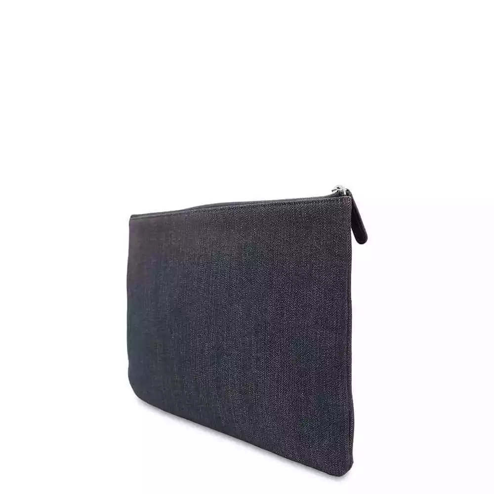 CHANEL Deauville Clutch Bag Denim Navy Orange