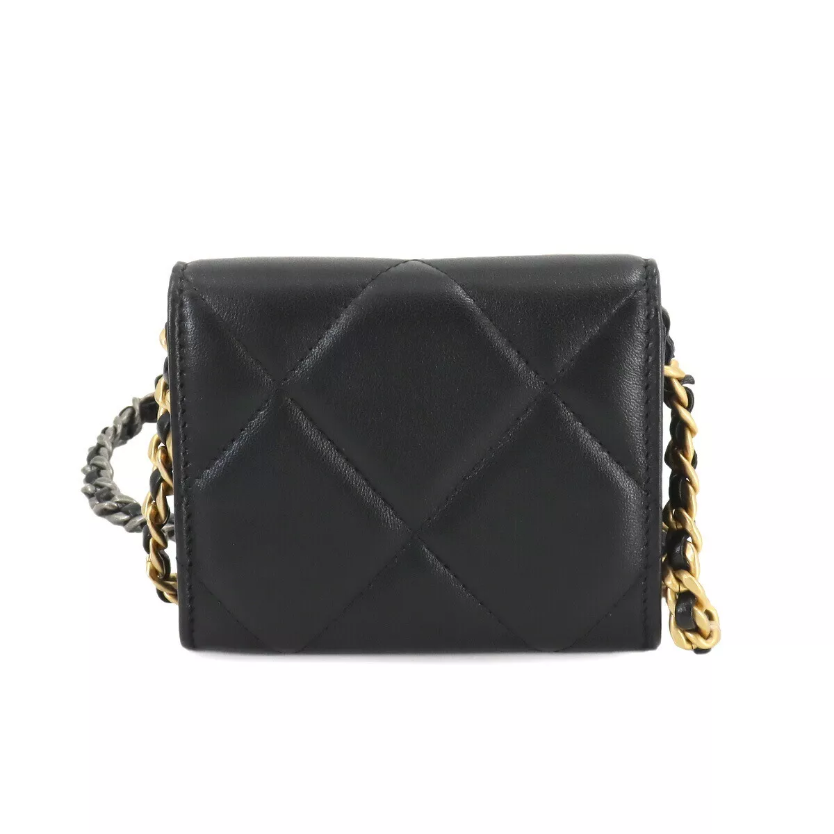 CHANEL 19 Flap Coin Purse Chain Coin Case Leather Black