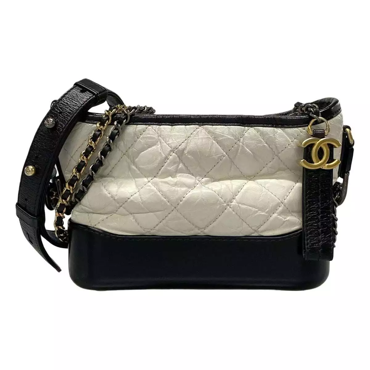 CHANEL Gabrielle de Chanel Small Hobo Bag White Black Aged Calfskin