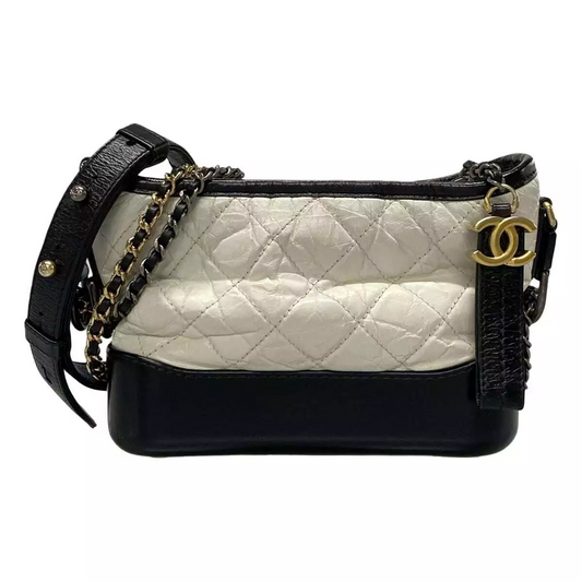 CHANEL Gabrielle de Chanel Small Hobo Bag White Black Aged Calfskin