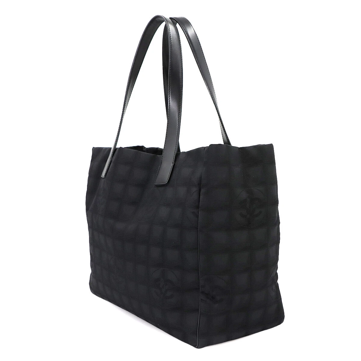 CHANEL New Travel Line Tote MM Bag Nylon Jacquard Leather Black A15991