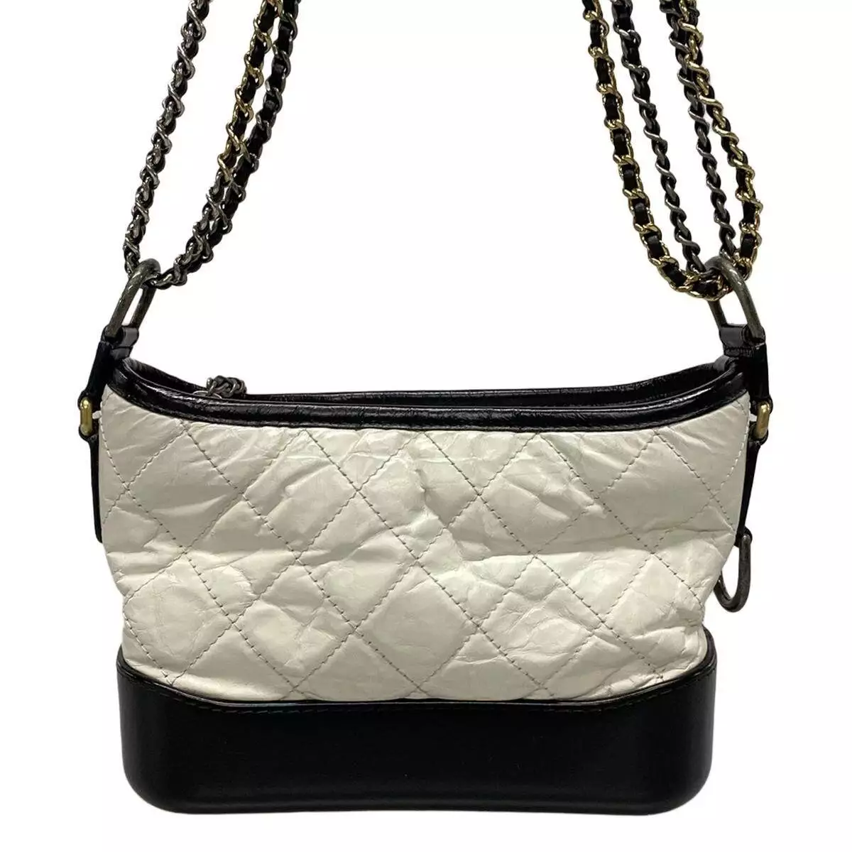 CHANEL Gabrielle de Chanel Small Hobo Bag White Black Aged Calfskin