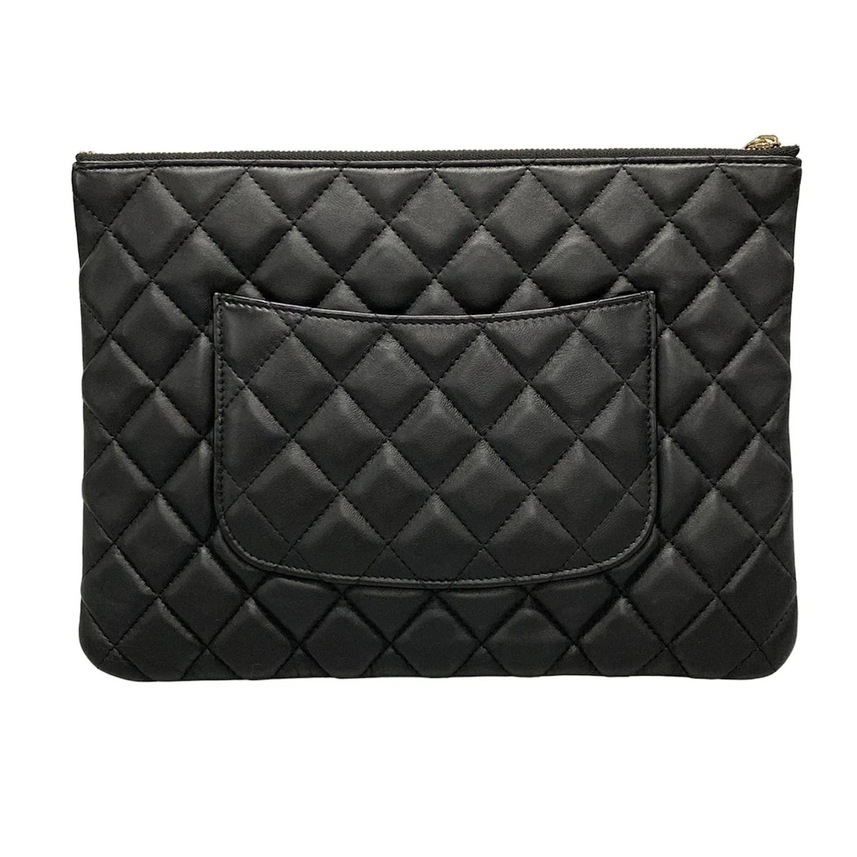 CHANEL Matelasse Black Lambskin Clutch Bag Gold Hardware
