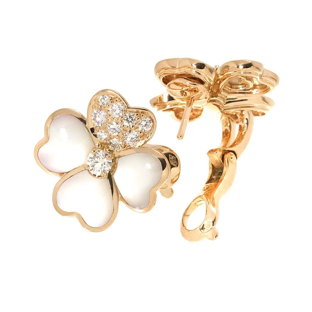 Van Cleef Arpels Cosmos Diamond Mother of Pearl SM Earrings Pierced 18K PG 750 90276174