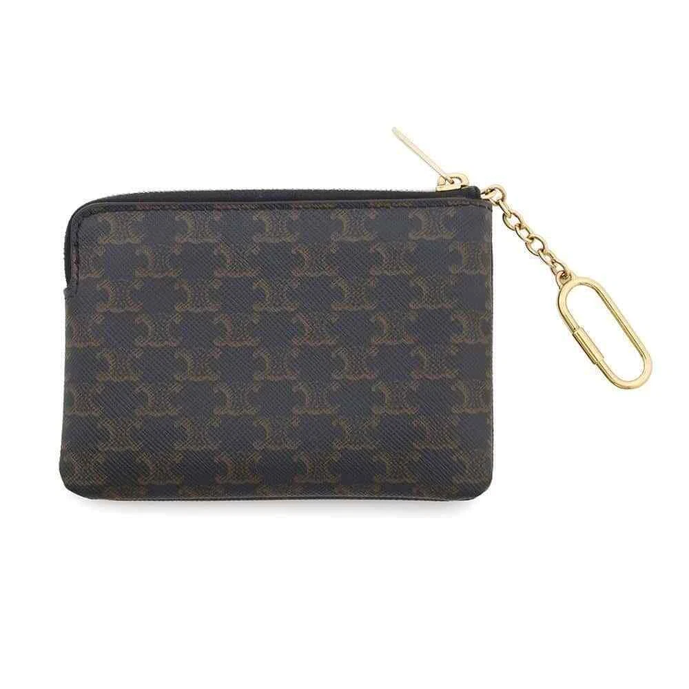 CELINE Triomphe Coin & Card Pouch PVC Coated Canvas Black