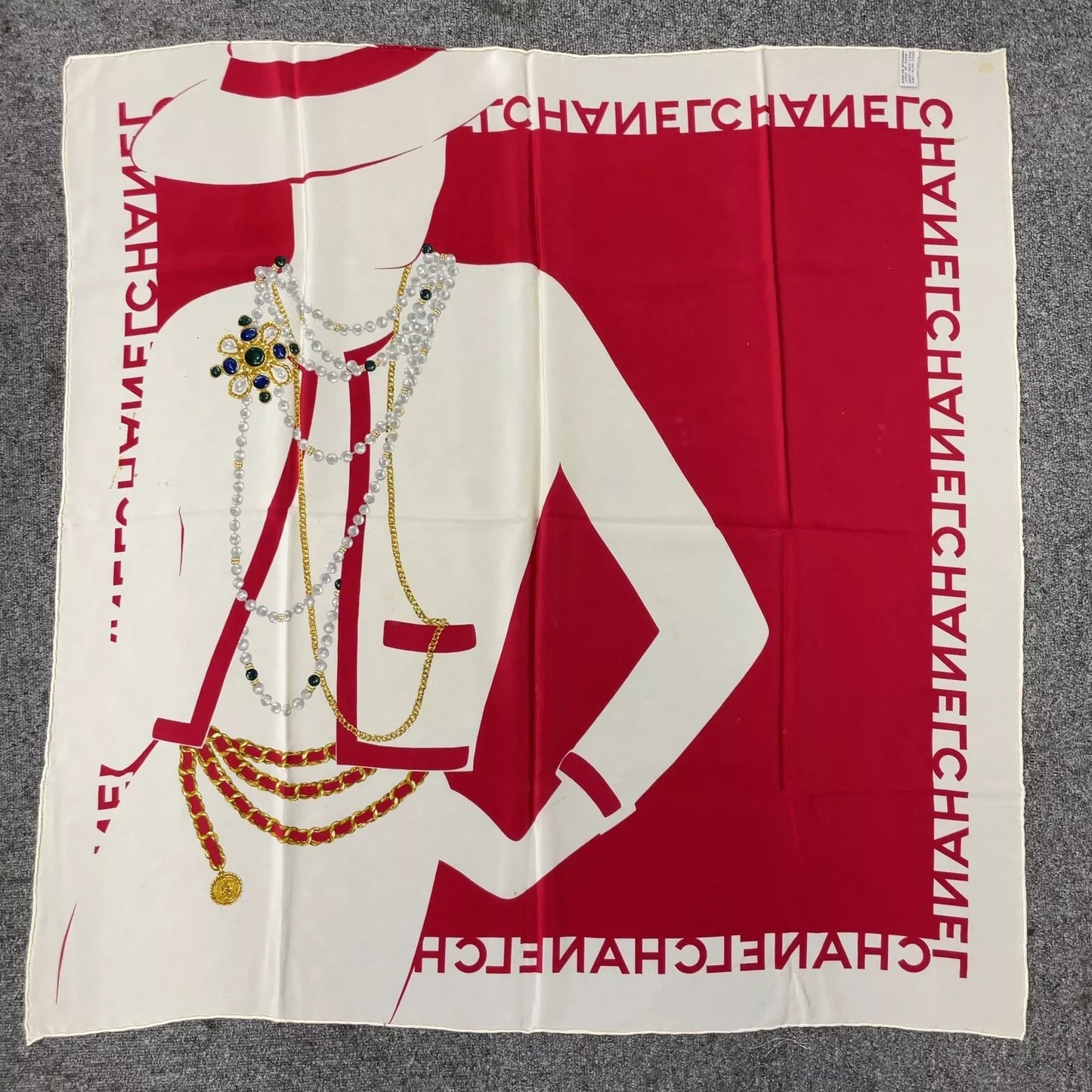 CHANEL Mademoiselle silhouette Silk Scarf W/Paper Case