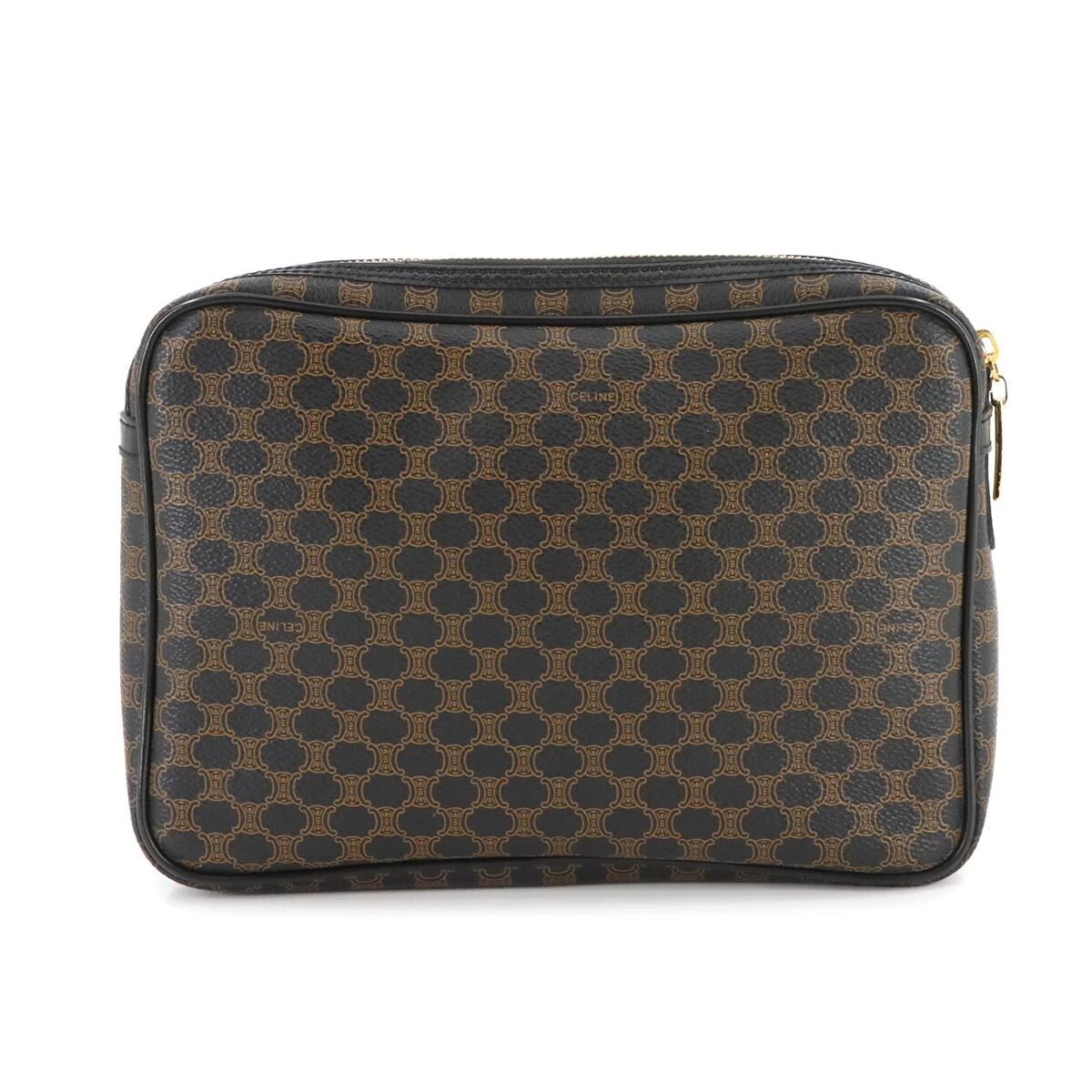 CELINE Macadam Clutch Bag Pouch Leather PVC Black Brown Vintage