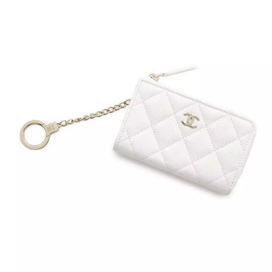 CHANEL L-shaped Zip Coin Purse Calfskin White
