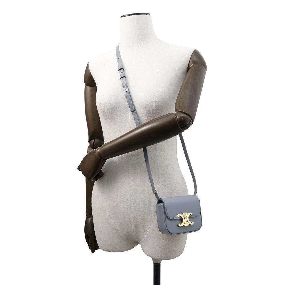 CELINE Triomphe Claude Shoulder Bag Size Mini Shiny Calf Leather Blue Gray