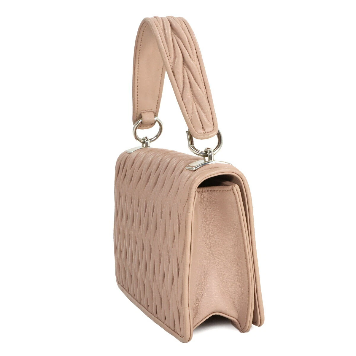 MIUMIU Matelasse Hand Chain Shoulder Bag Leather Pink Beige