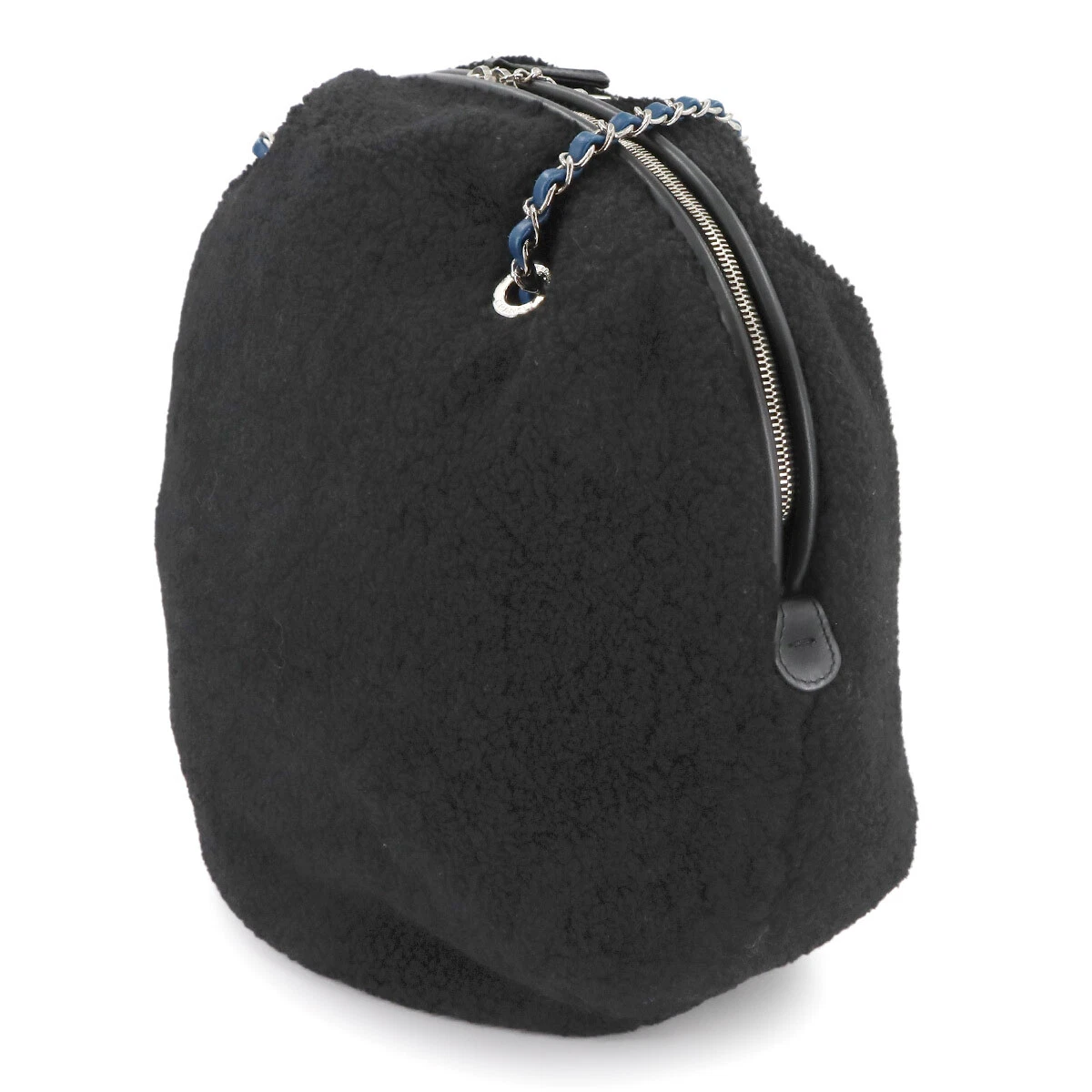 CHANEL Deauville Round Chain Shoulder Bag Shearling Black A57972