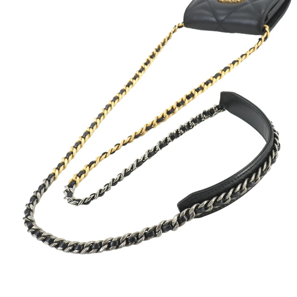 CHANEL 19 Flap Coin Purse Chain Coin Case Leather Black