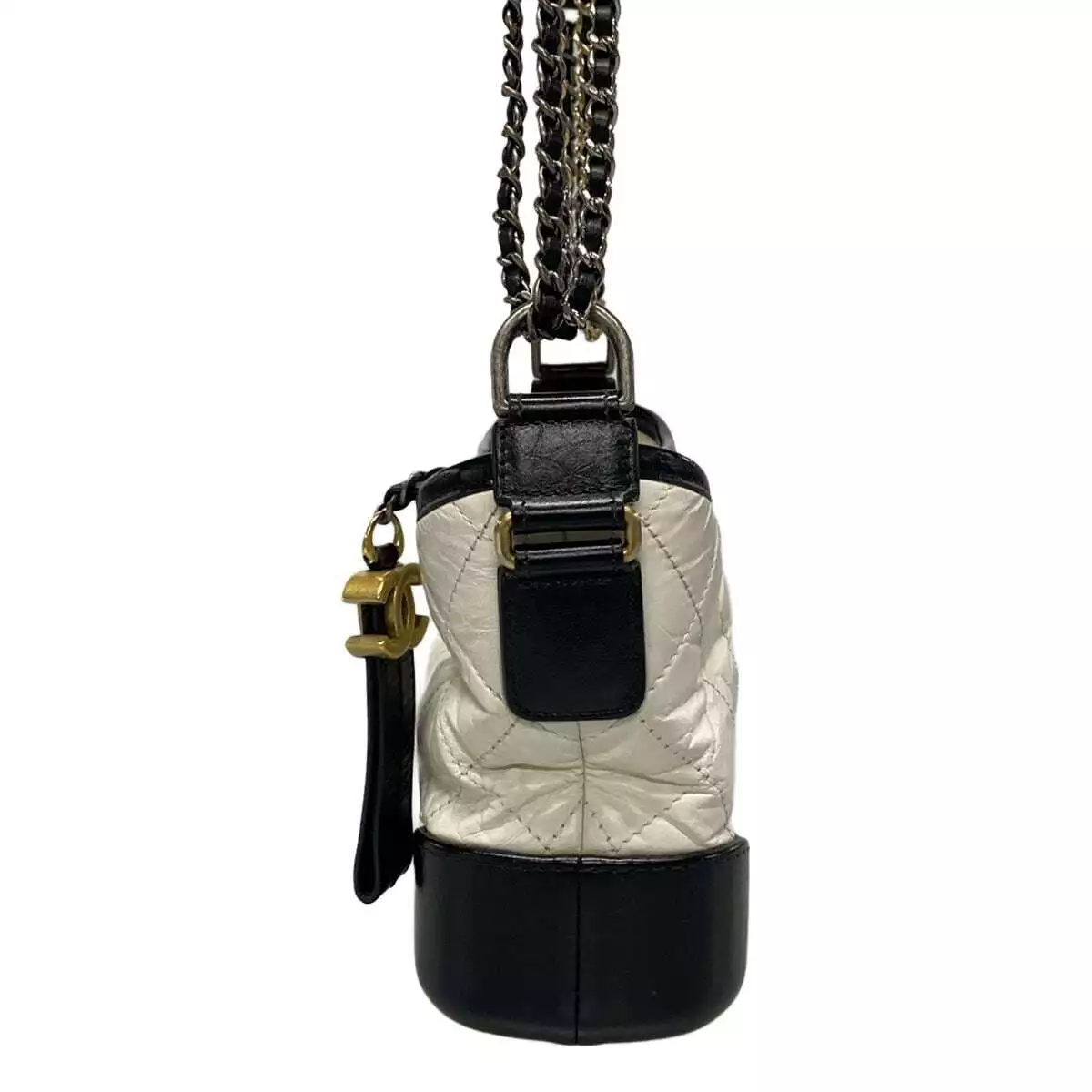 CHANEL Gabrielle de Chanel Small Hobo Bag White Black Aged Calfskin