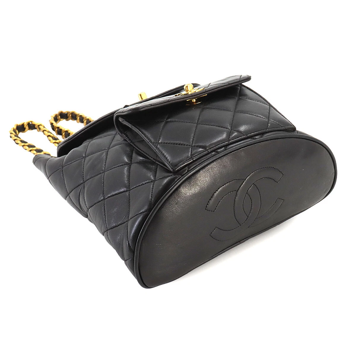 CHANEL Matelasse Chain Backpack Leather Black duma Purse Vintage