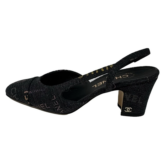 CHANEL Dark Gray Multi Denim Women's Sandals