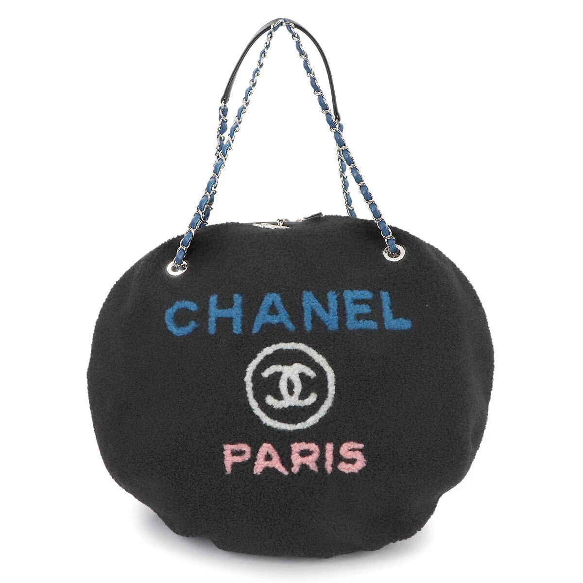CHANEL Deauville Round Chain Shoulder Bag Shearling Black A57972