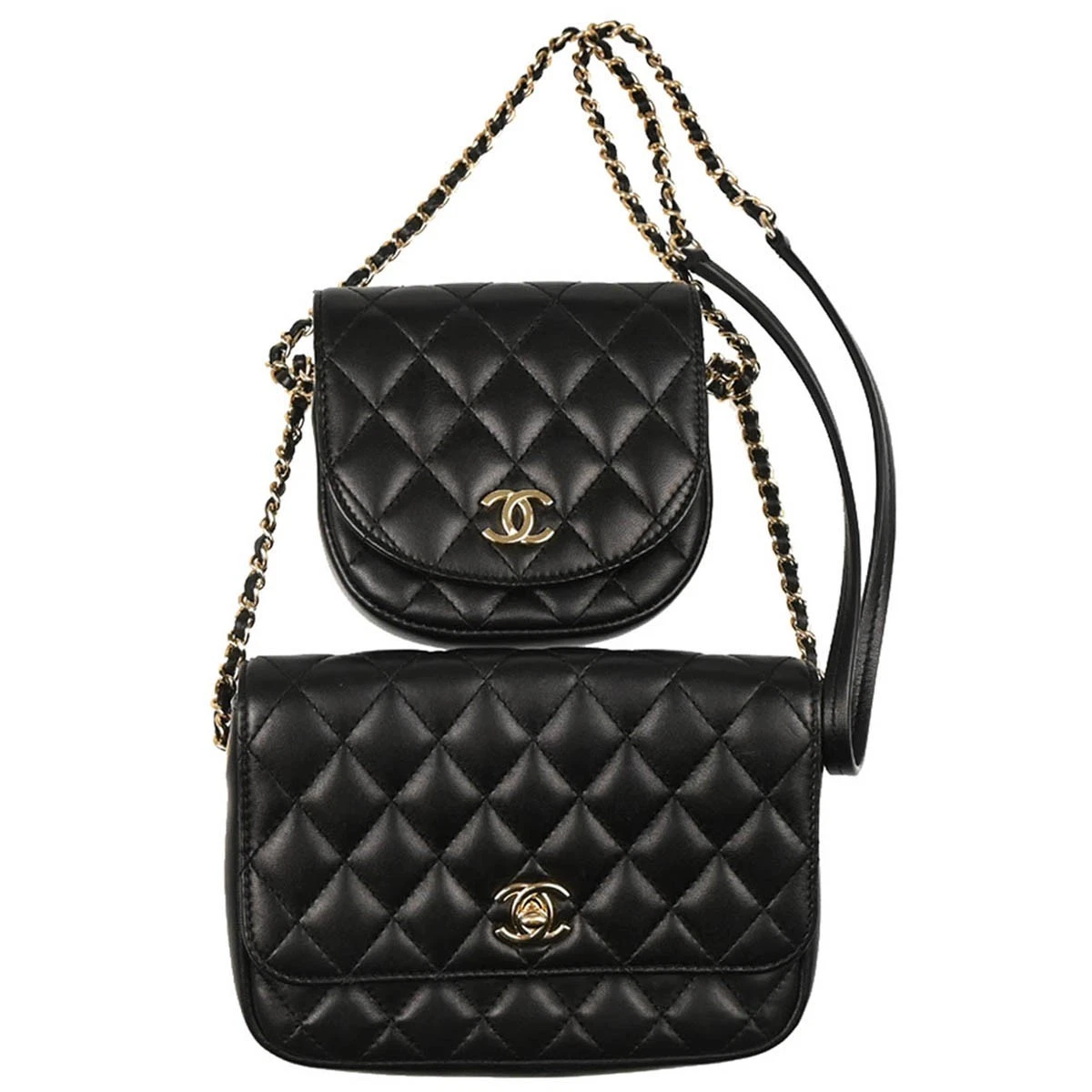 Chanel Black Lambskin Side Packs Shoulder Bag