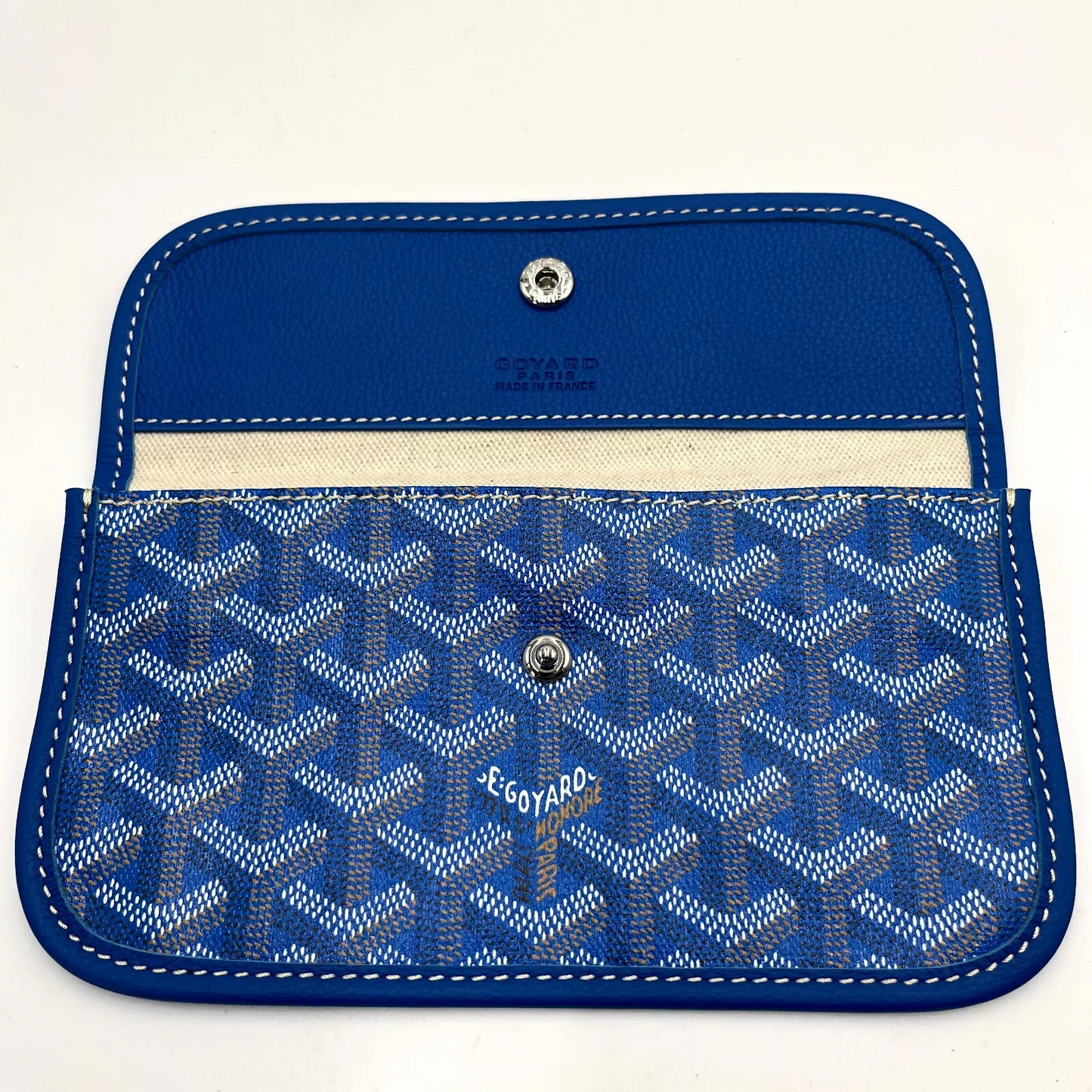 GOYARD Saint Louis Pochette Blue Canvas Leather Pouch Wallet