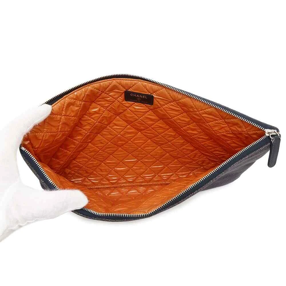 CHANEL Deauville Clutch Bag Denim Navy Orange