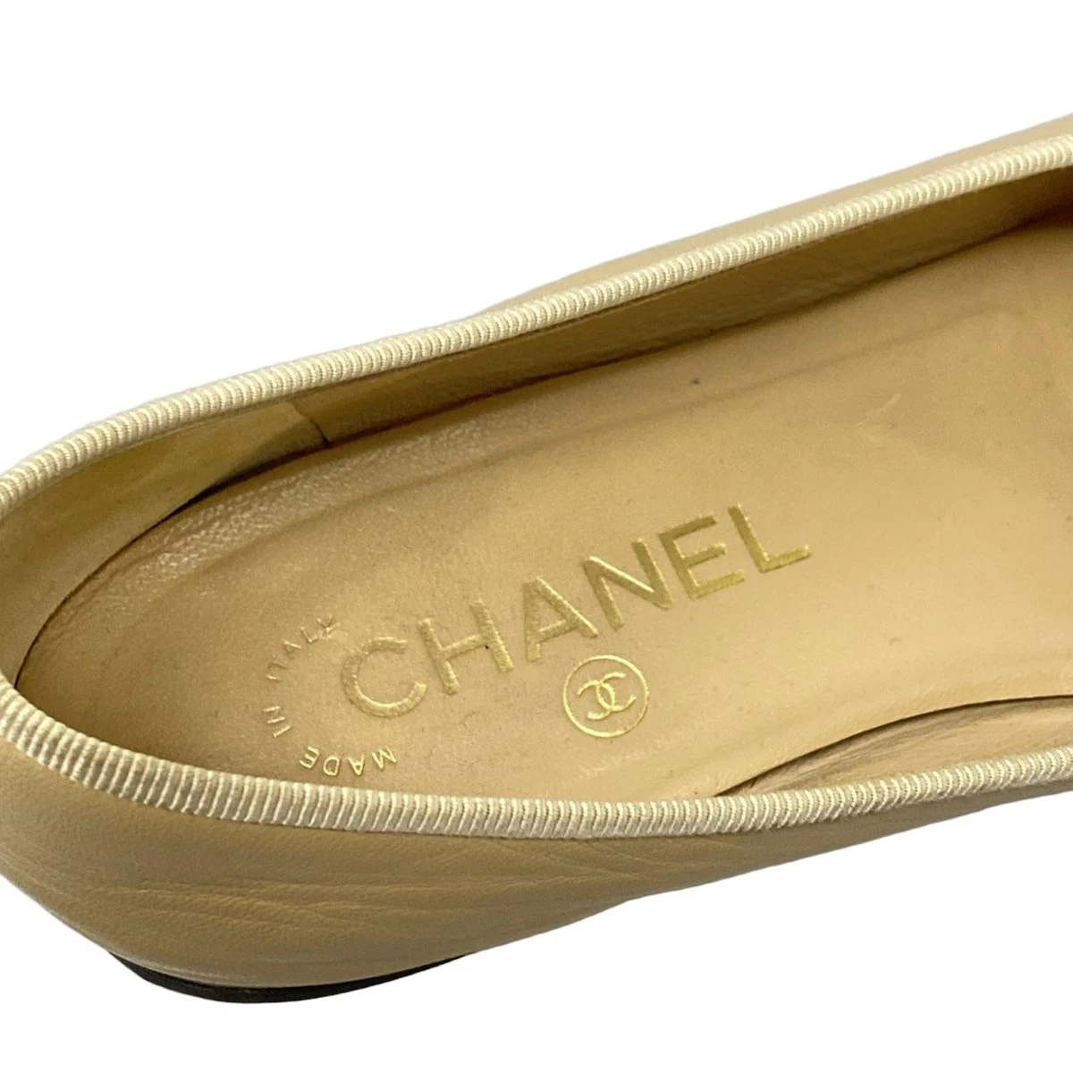 CHANEL Beige Black Lambskin Women's Shoes