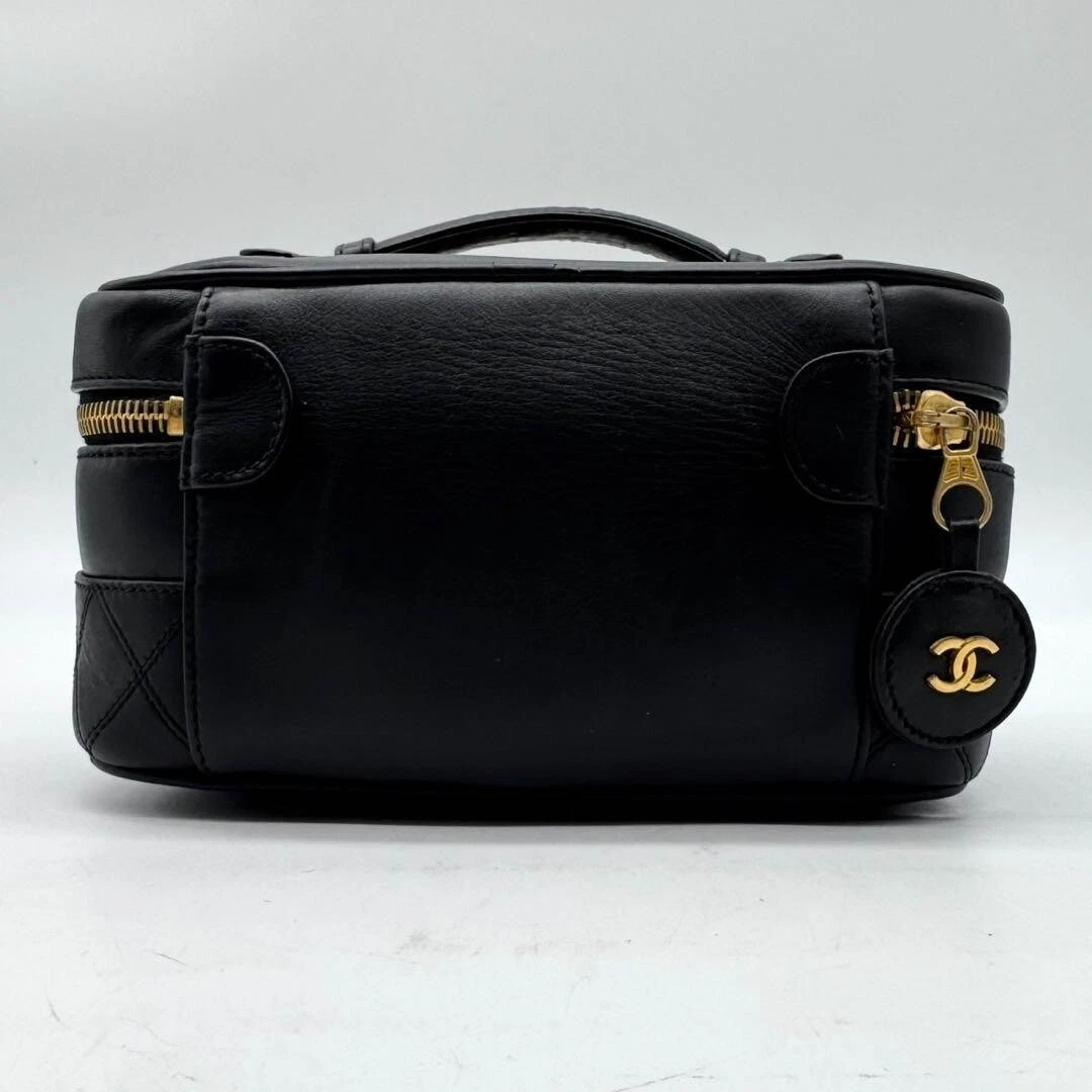 Chanel MATRASSE Vanity Bag Coco Mark Bicolore Lambskin Black Women’s