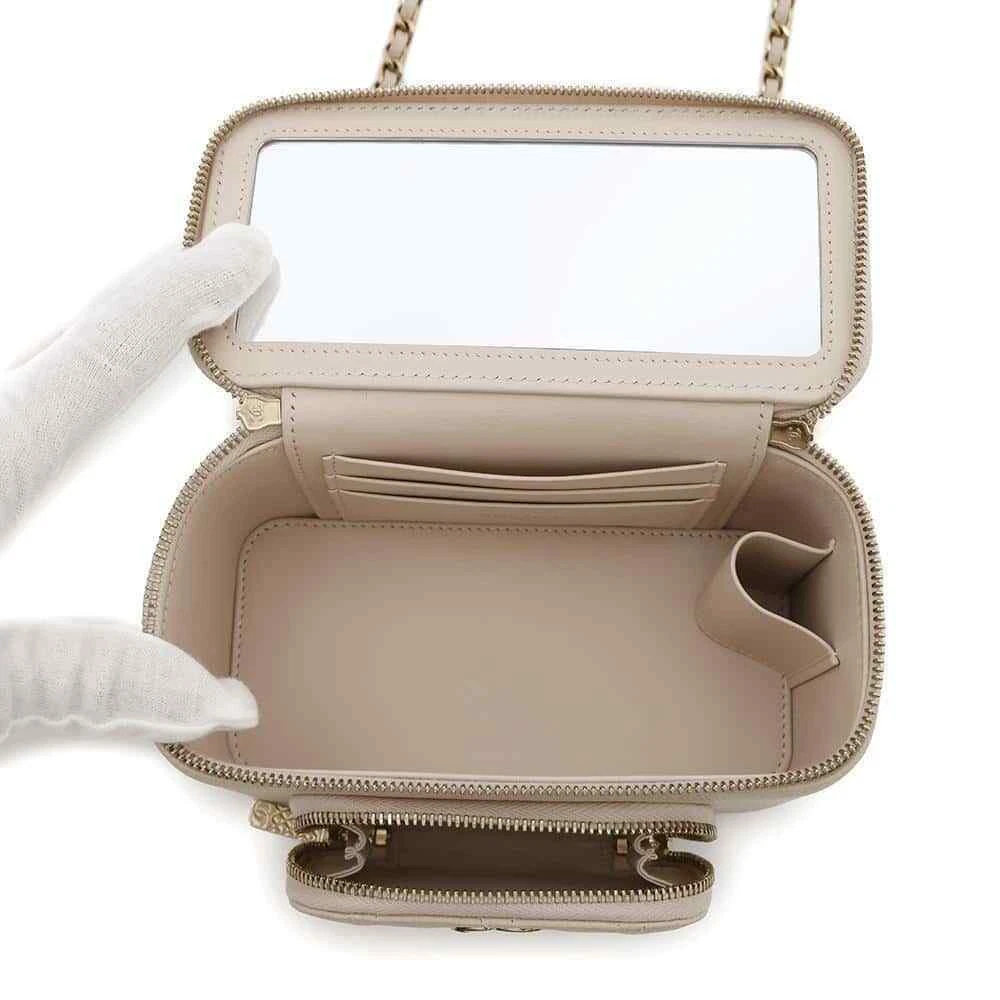 CHANEL Matelasse 2WAY Chain Vanity Bag Calfskin Beige