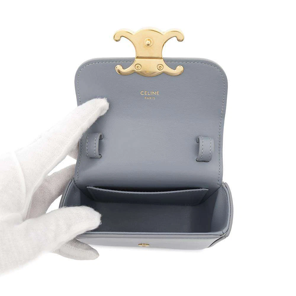 CELINE Triomphe Claude Shoulder Bag Size Mini Shiny Calf Leather Blue Gray