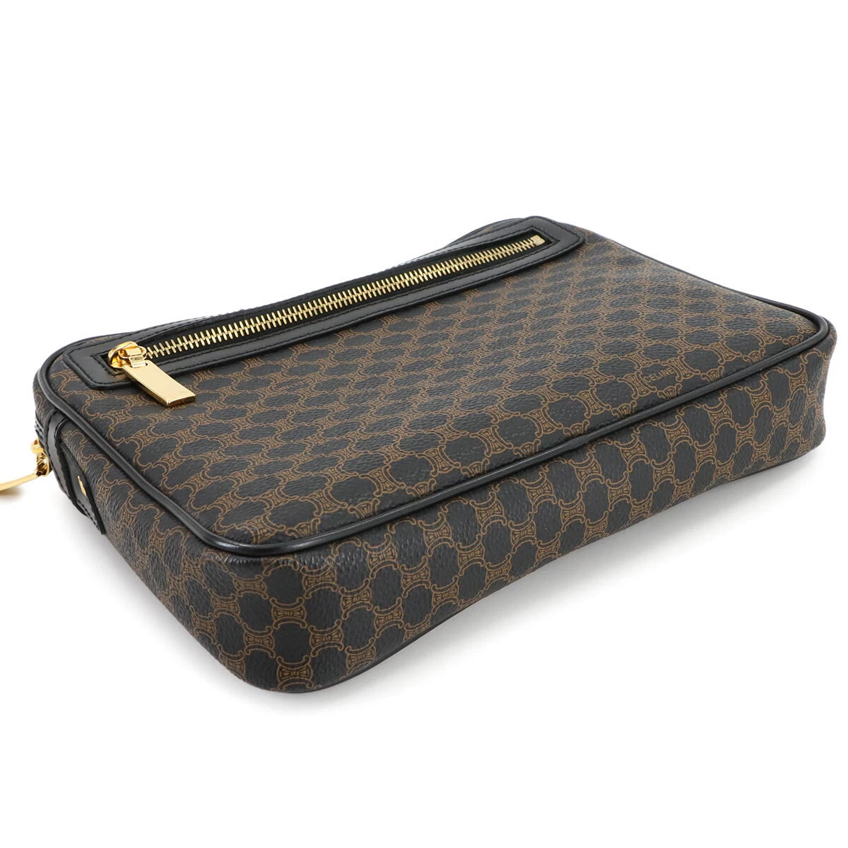 CELINE Macadam Clutch Bag Pouch Leather PVC Black Brown Vintage