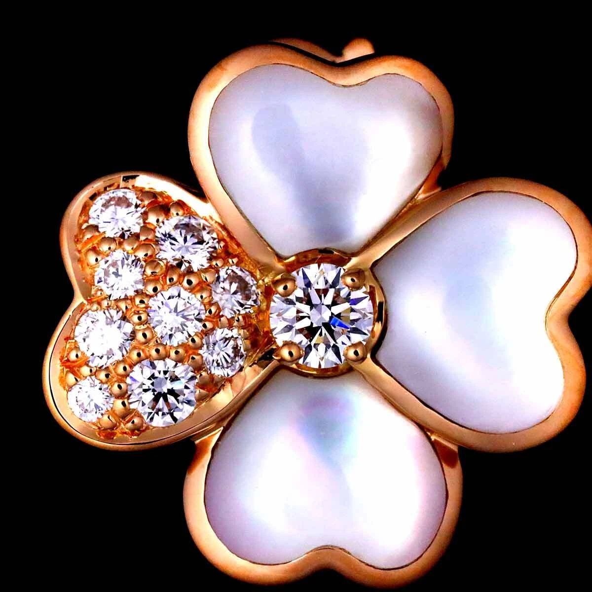 Van Cleef Arpels Cosmos Diamond Mother of Pearl SM Earrings Pierced 18K PG 750 90276174