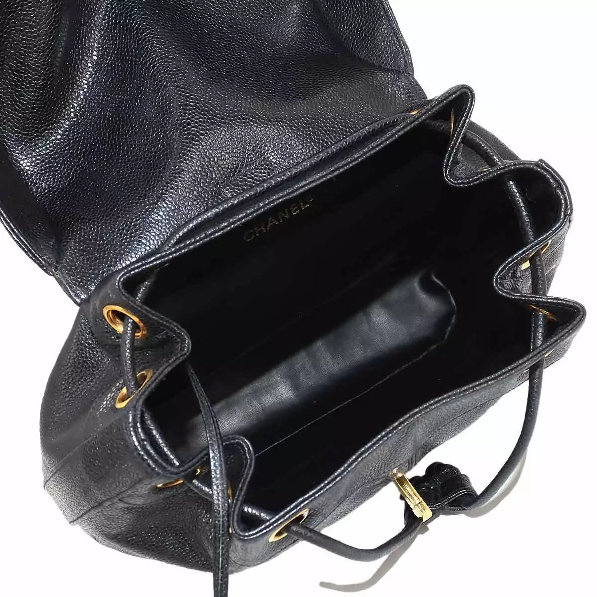 CHANEL Triple Coco Chain Backpack Caviar Skin Leather Black Purse