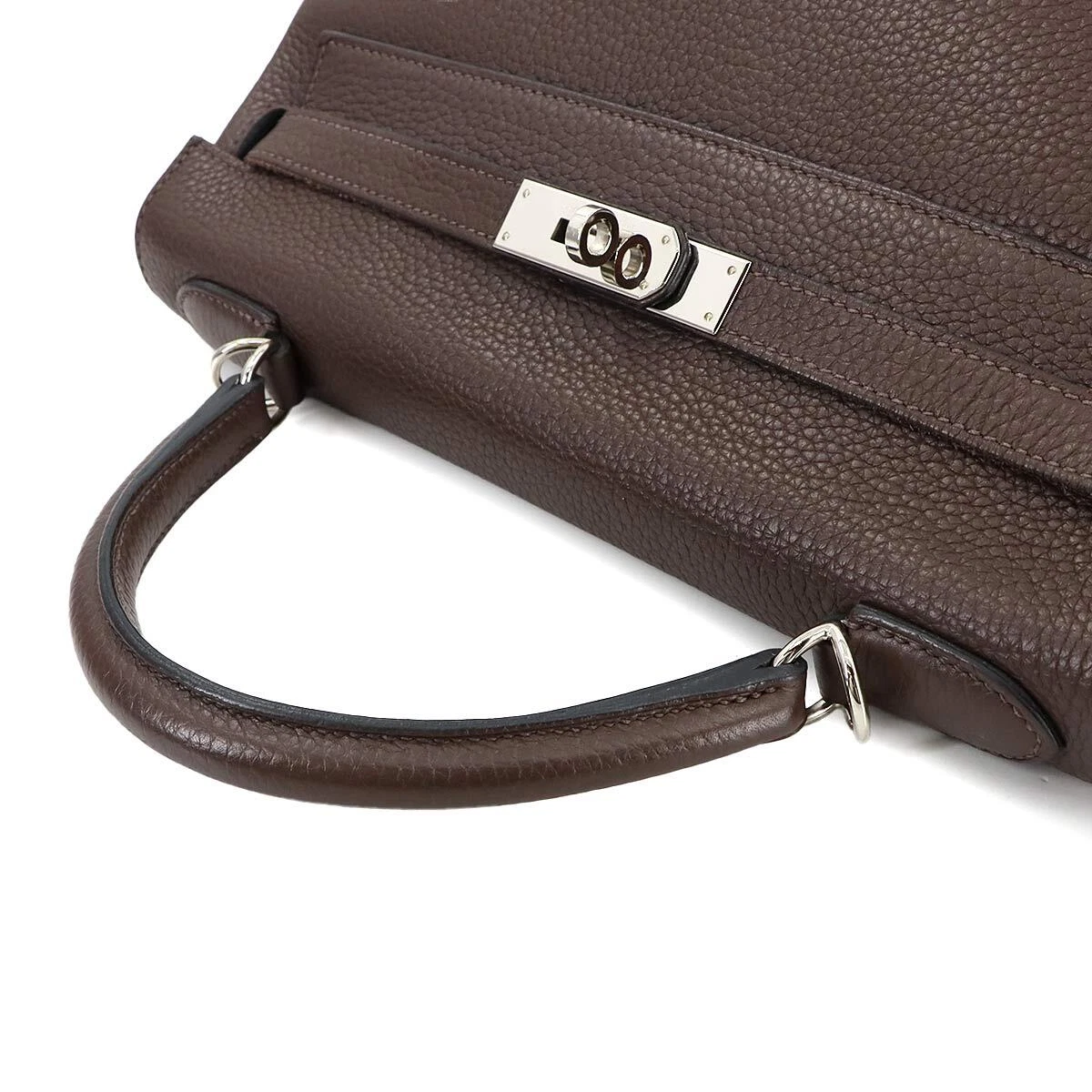 HERMES Kelly 32 Hand Shoulder Bag Taurillon Clemence Cacao Purse