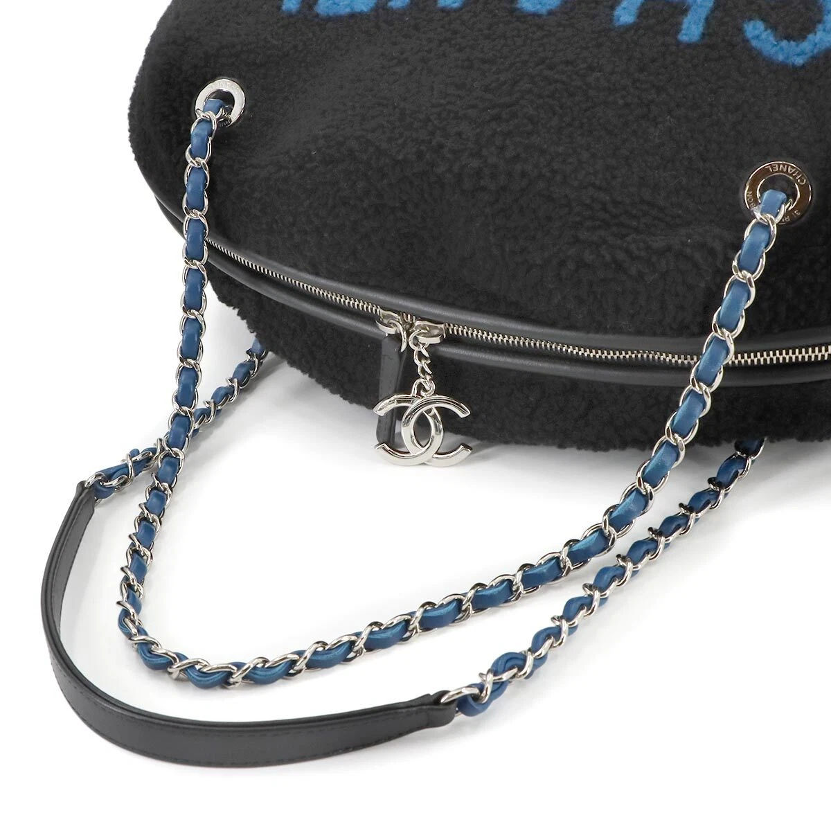 CHANEL Deauville Round Chain Shoulder Bag Shearling Black A57972