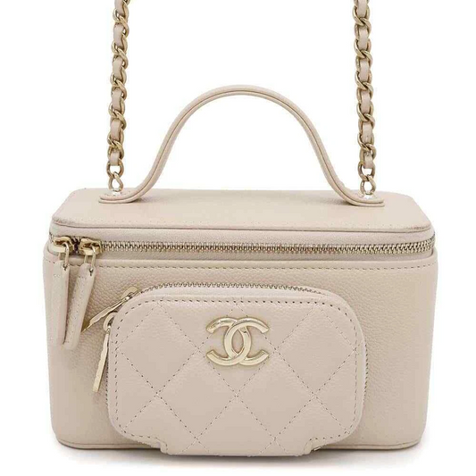 CHANEL Matelasse 2WAY Chain Vanity Bag Calfskin Beige