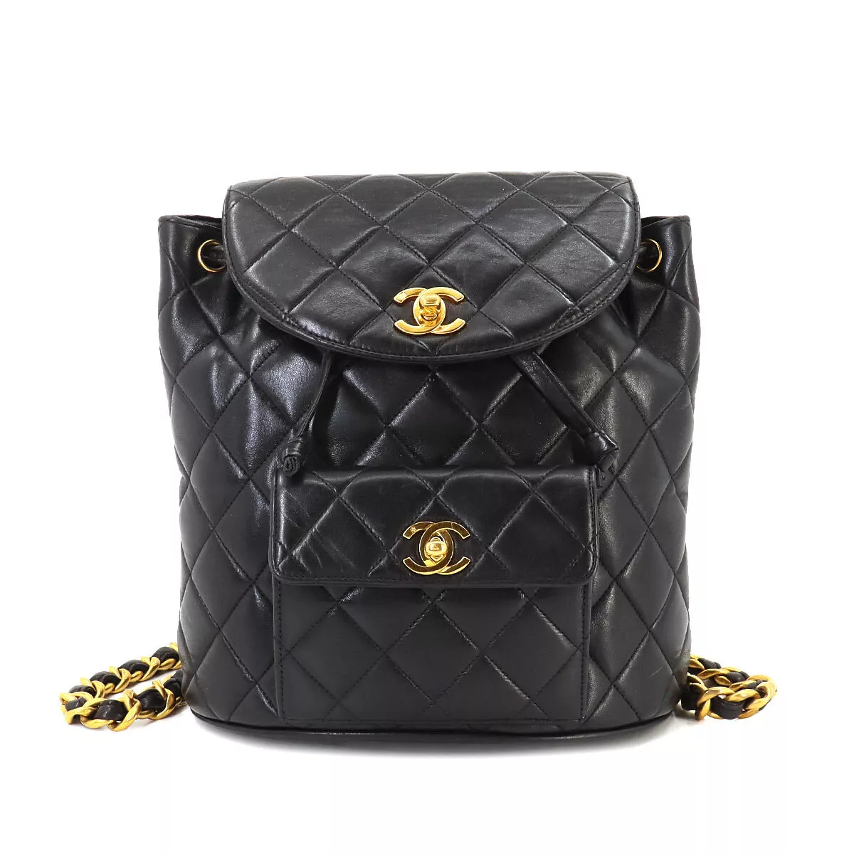 CHANEL Matelasse Chain Backpack Leather Black duma Purse Vintage