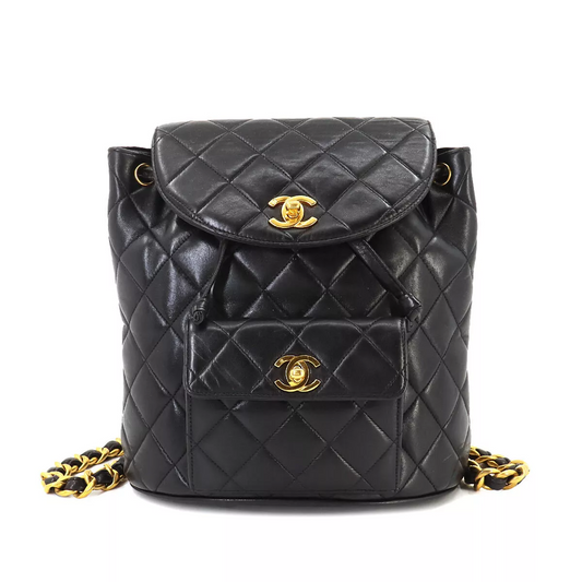 CHANEL Matelasse Chain Backpack Leather Black duma Purse Vintage