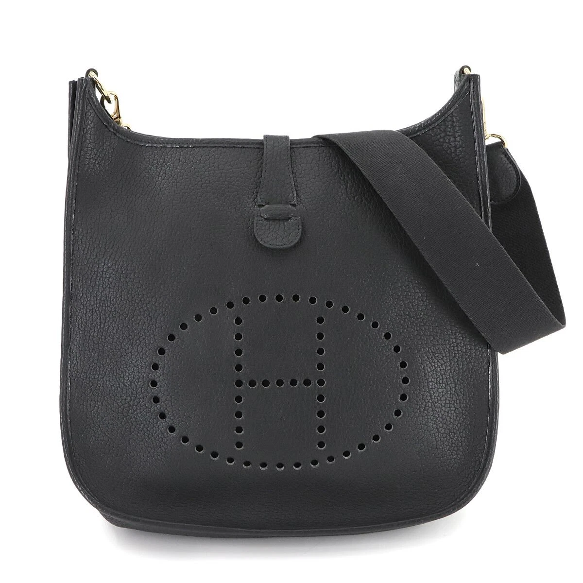 HERMES Evelyne GM Shoulder Bag Fjord Leather Black Purse