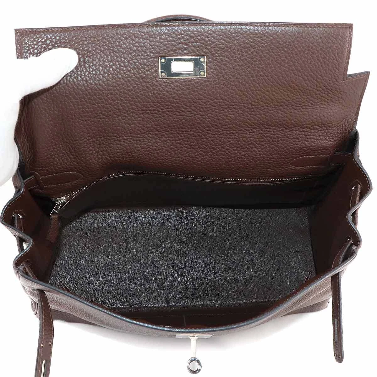 HERMES Kelly 32 Hand Shoulder Bag Taurillon Clemence Cacao Purse