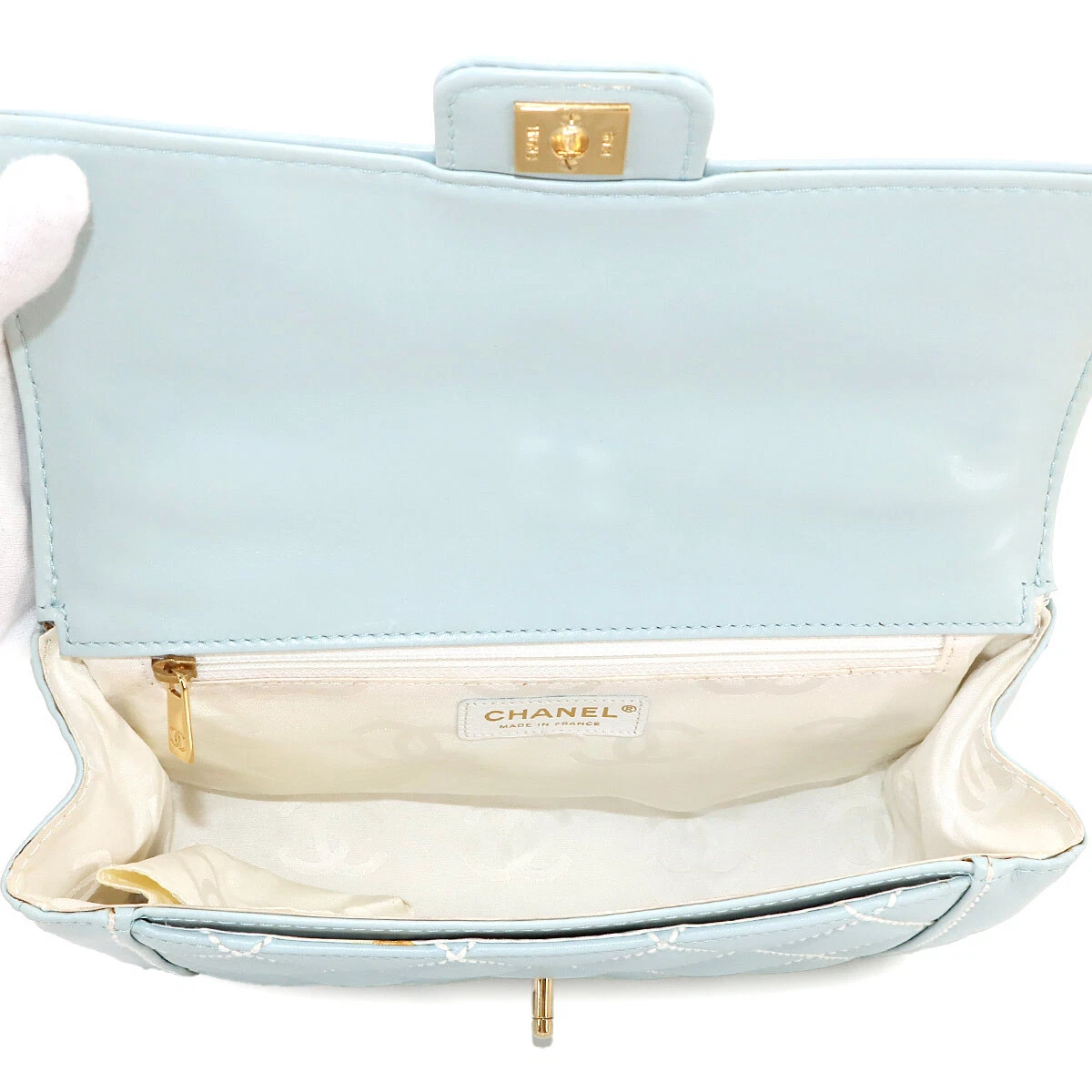 CHANEL Matelasse Wild Stitch Hand Bag Leather Light Blue