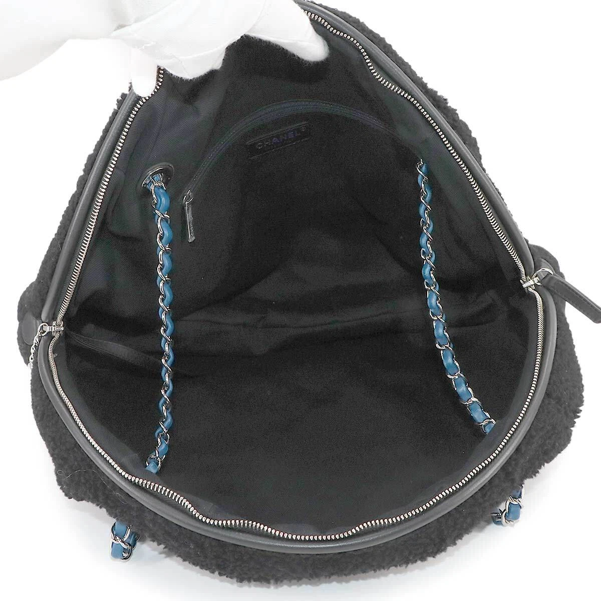 CHANEL Deauville Round Chain Shoulder Bag Shearling Black A57972