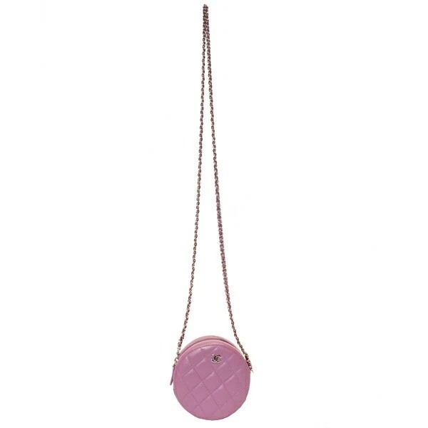Chanel Matelasse Round Chain Shoulder Bag Lambskin Purple