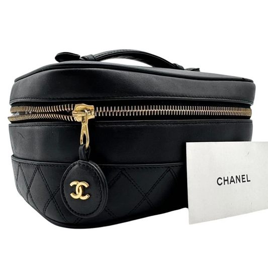 Chanel MATRASSE Vanity Bag Coco Mark Bicolore Lambskin Black Women’s