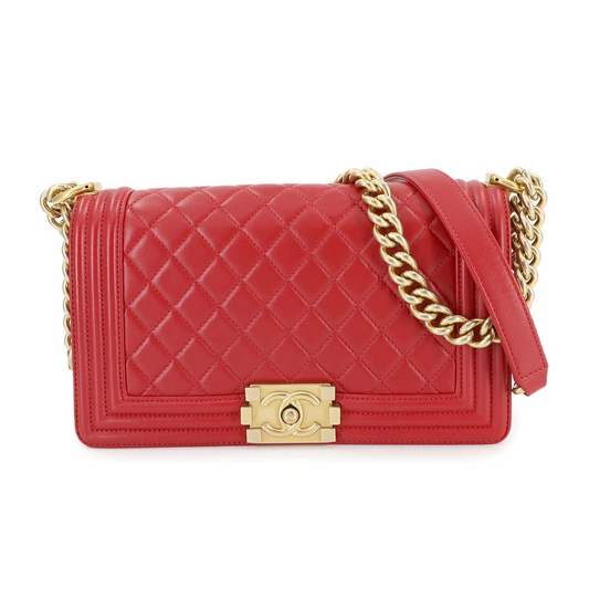 CHANEL BOY CHANEL Chain Shoulder Bag Leather Red Purse