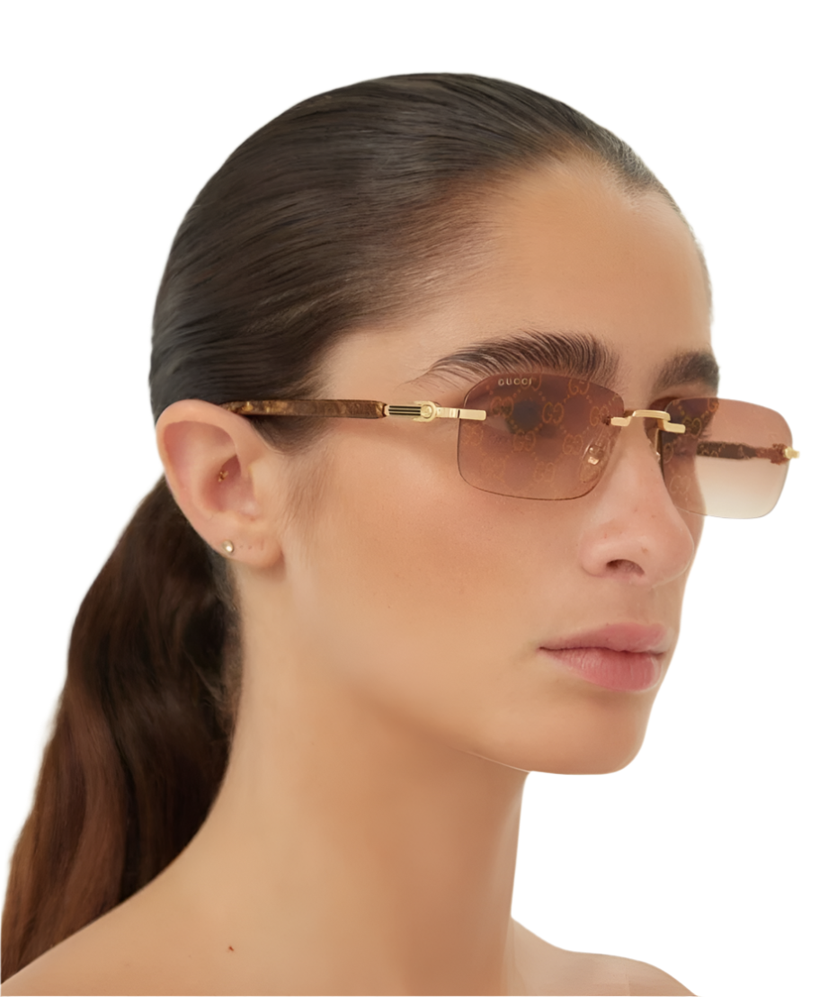 Gucci Sunglasses GG 1221S 004 Gold with Red Gradient Logo Lens