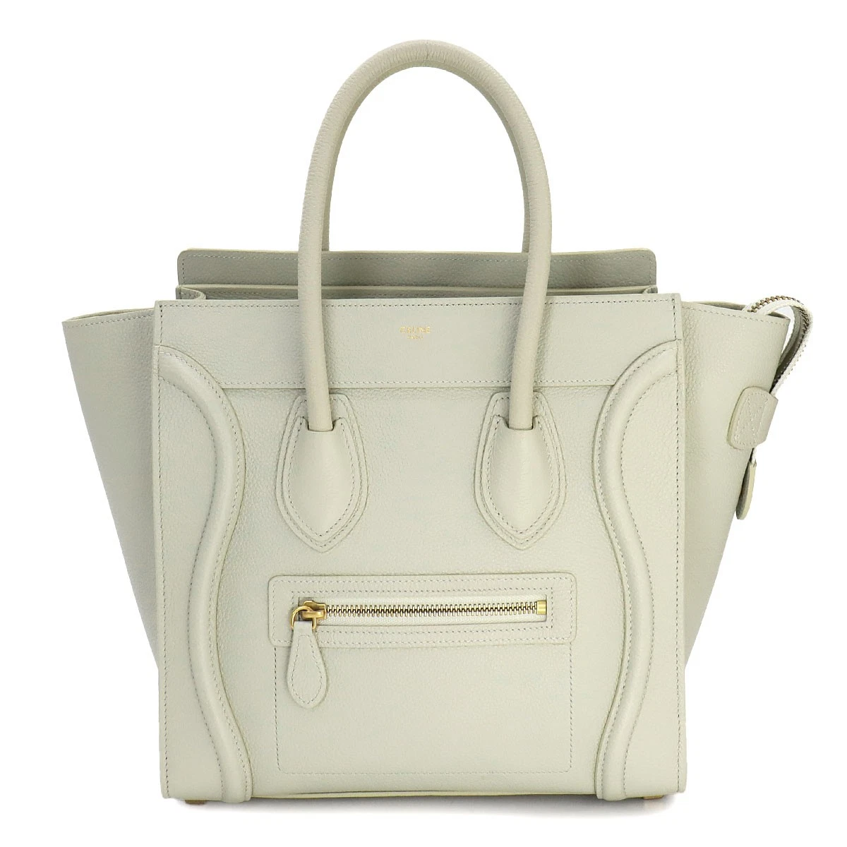 CELINE Luggage Micro Shopper Hand Bag Leather Light Green