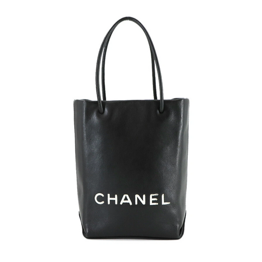 CHANEL Essential Tote Bag Leather Black White Purse