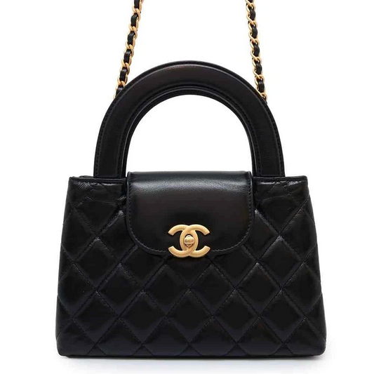 CHANEL Shopping Bag 2-Way Shoulder Bag Size Mini Shiny Calf Leather Black