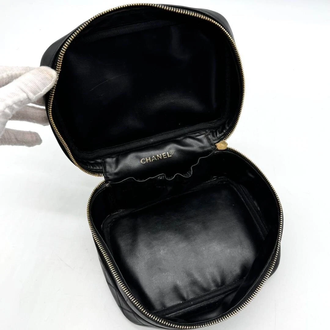 Chanel MATRASSE Vanity Bag Coco Mark Bicolore Lambskin Black Women’s