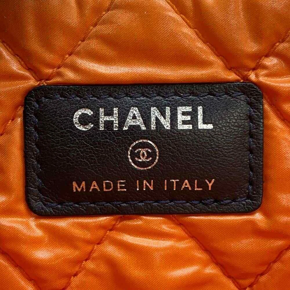 CHANEL Deauville Clutch Bag Denim Navy Orange