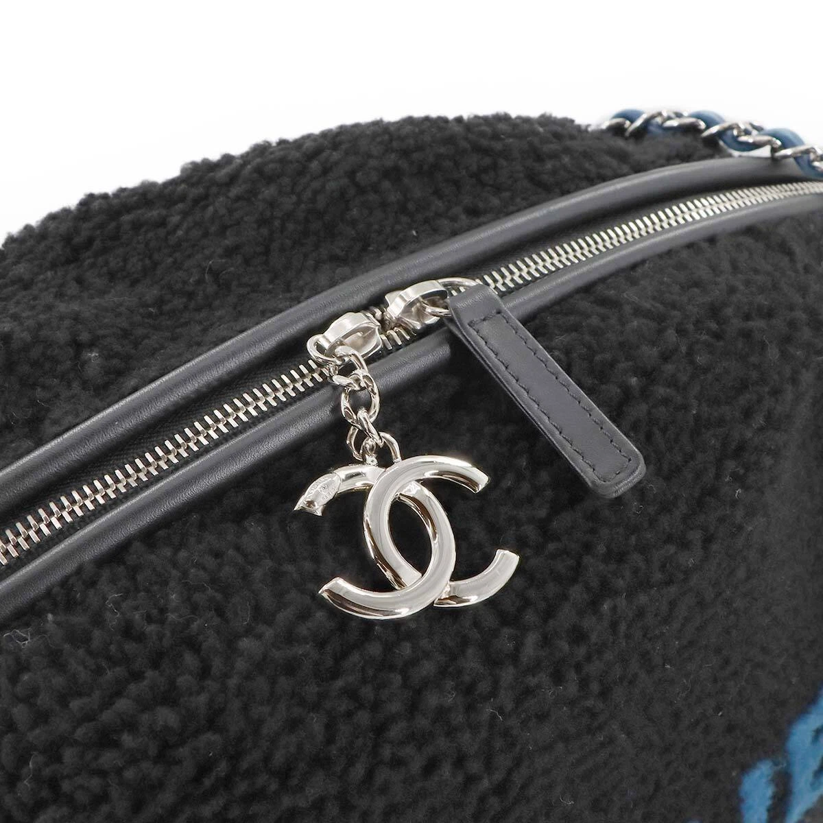 CHANEL Deauville Round Chain Shoulder Bag Shearling Black A57972